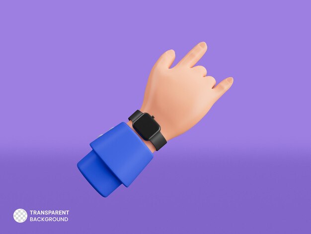 Gesto de mano con icono de reloj de pulsera aislado 3d render ilustración