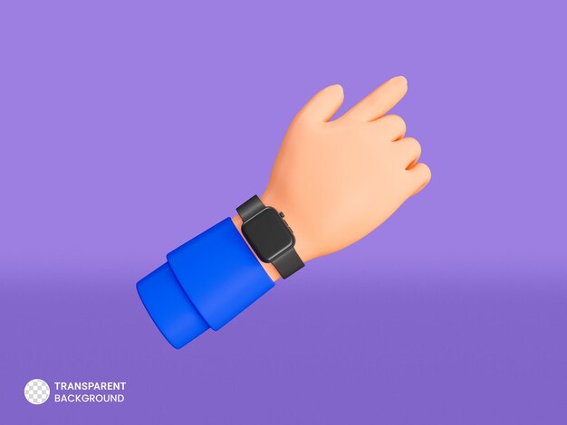 Gesto de mano con icono de reloj de pulsera aislado 3d render ilustración