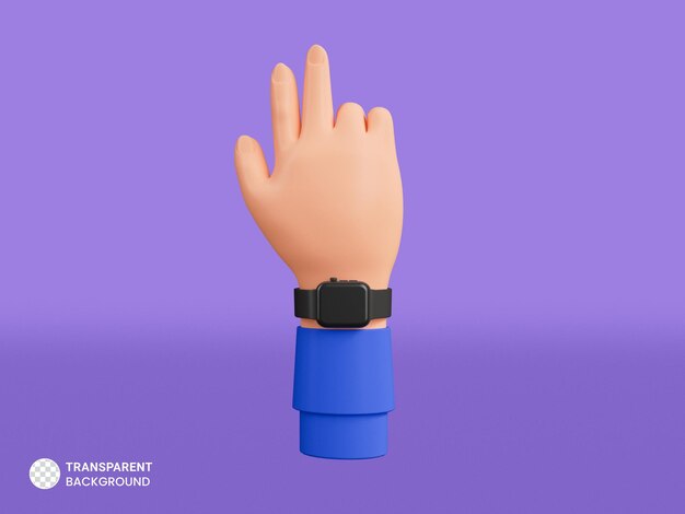 Gesto de mano con icono de reloj de pulsera aislado 3d render ilustración