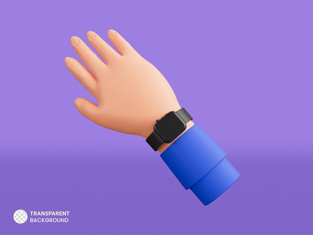 Gesto de mano con icono de reloj de pulsera aislado 3d render ilustración