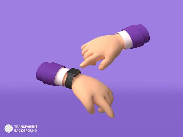 Gesto de mano con icono de reloj de pulsera aislado 3d render ilustración