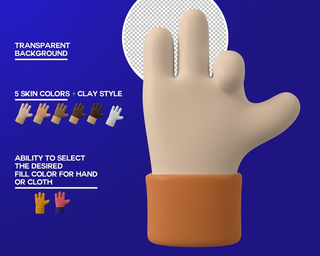 gesto de tres dedos de la mano de dibujos animados