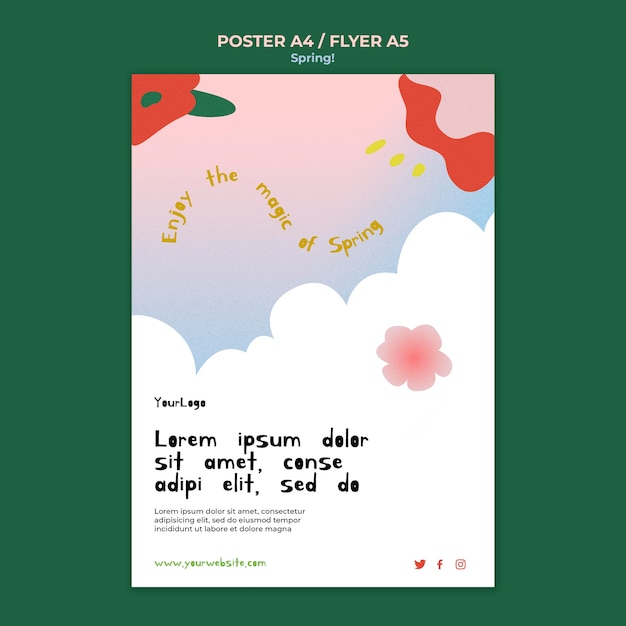 Gratis PSD getekende lente poster sjabloon