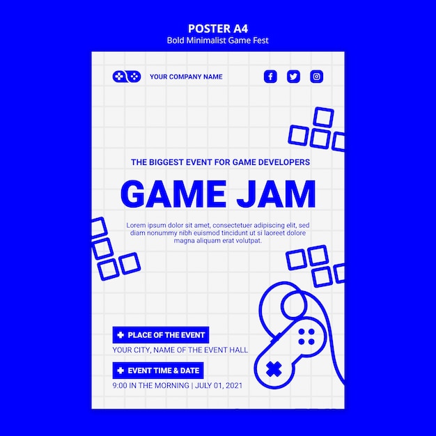 Gratis PSD gewaagde minimalistische game fest fest poster sjabloon