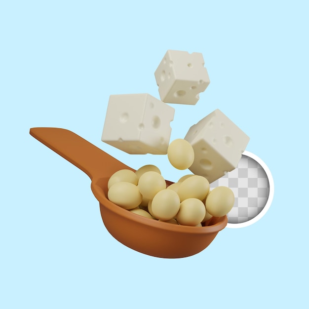 Gratis PSD gezond vet soja tofu voedsel 3d illustratie
