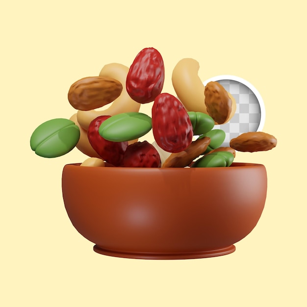 Gratis PSD gezonde vette noten eten 3d illustratie