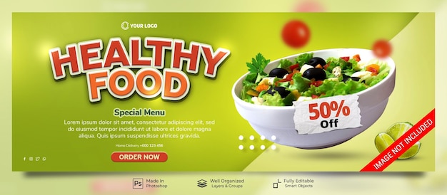 Gezonde voeding groente nieuw menu veganistisch promo facebook omslagsjabloon voor spandoek Premium Psd