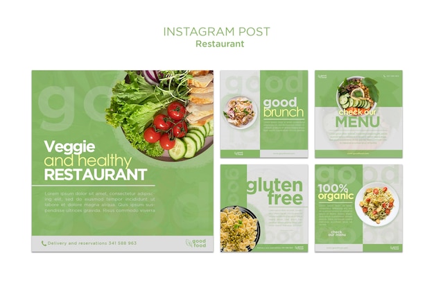 Gratis PSD gezonde voeding restaurant instagram posts-collectie