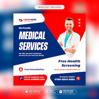 Gezondheidszorgpreventie medisch vierkant bannerontwerp of vierkante flyer voor een postsjabloon voor sociale media