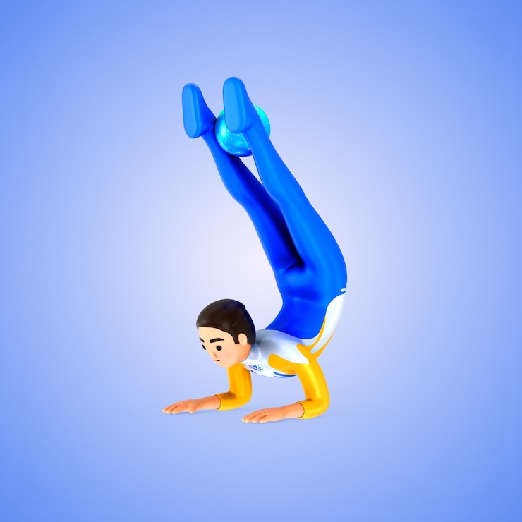 PSD gratuito ginnasta di cartoni animati 3d che fa il handstand con una palla