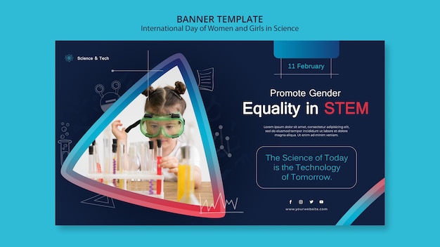 Giornata internazionale delle donne e delle ragazze nel modello della bandiera della scienza