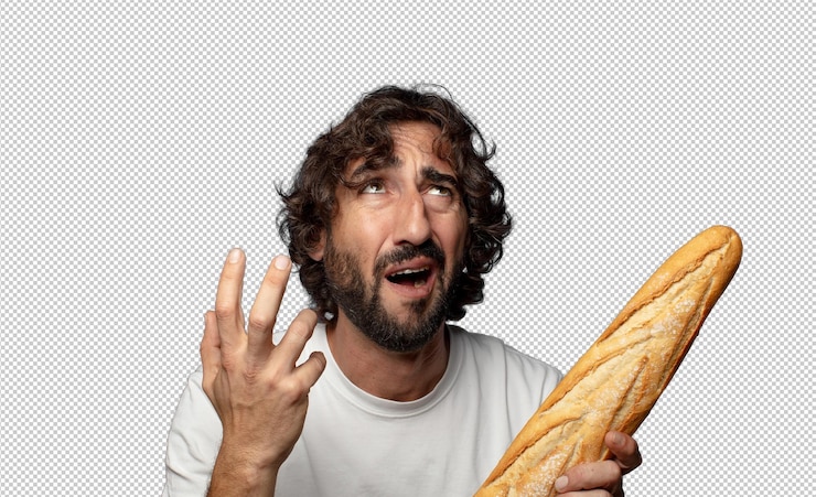 PSD gratuito giovane adulto barbuto con il pane