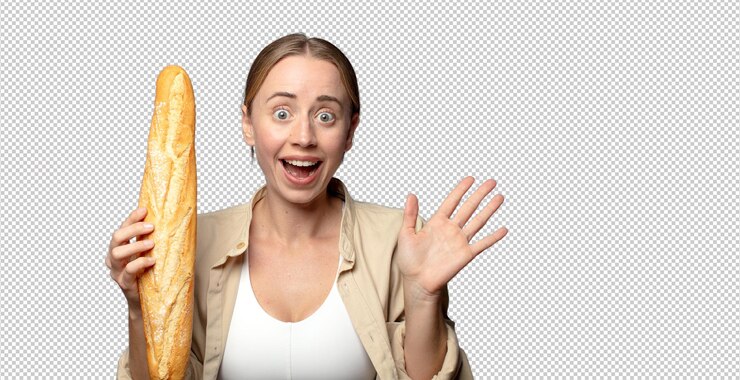 PSD gratuito giovane donna bionda adulta con il pane