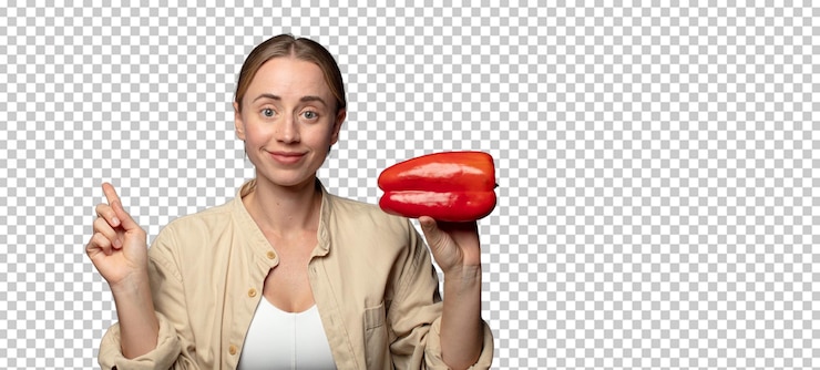 PSD gratuito giovane donna bionda adulta con un pepe rosso