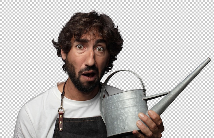 PSD gratuito giovane uomo barbuto concetto di giardiniere