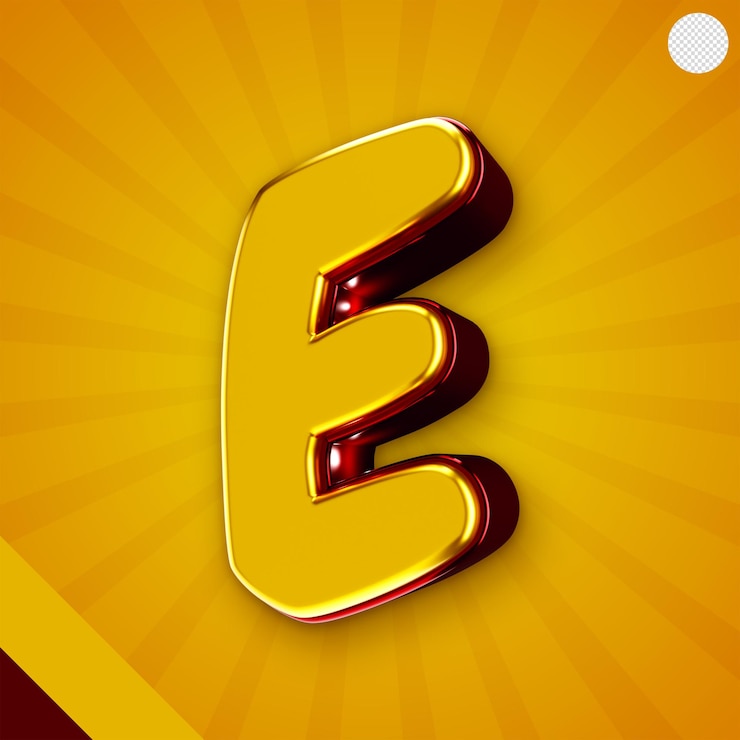 Gratis PSD glansgeel alfabet 3d letter e
