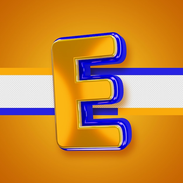 Gratis PSD glanzend geel alfabet met blauwe 3d letter e