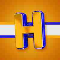 Gratis PSD glanzend geel alfabet met blauwe 3d letter h