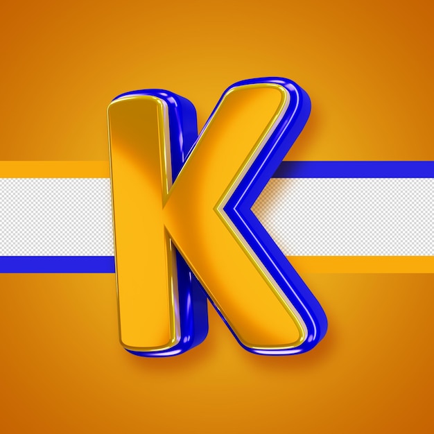 Gratis PSD glanzend geel alfabet met blauwe 3d letter k