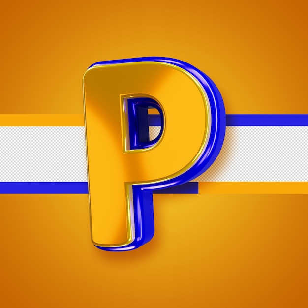 Gratis PSD glanzend geel alfabet met blauwe 3d letter p