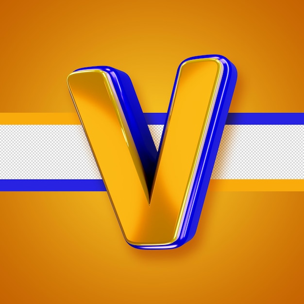 Gratis PSD glanzend geel alfabet met blauwe 3d letter v