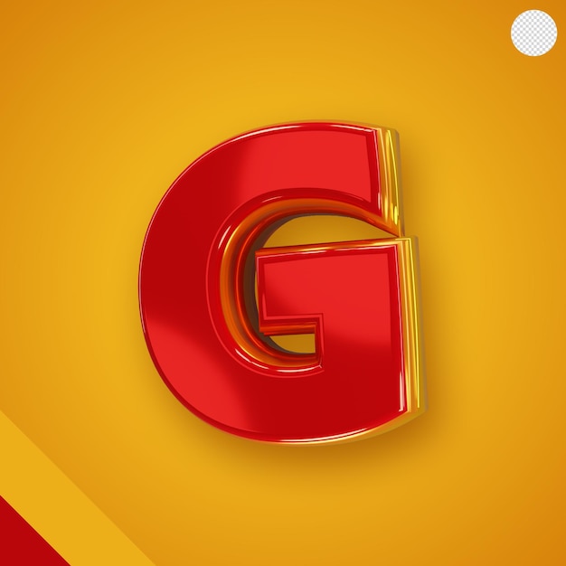 Glanzend rood alfabet met gele 3d-letter g