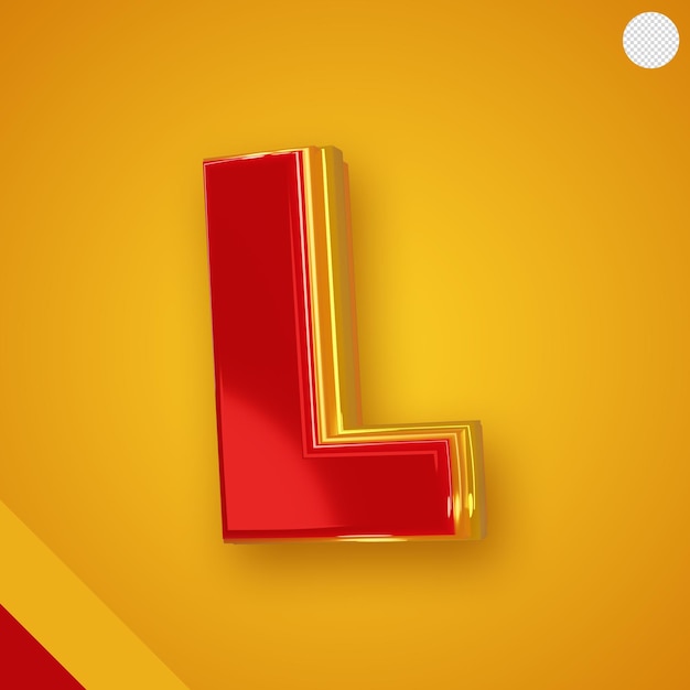 Gratis PSD glanzend rood alfabet met gele 3d-letter l