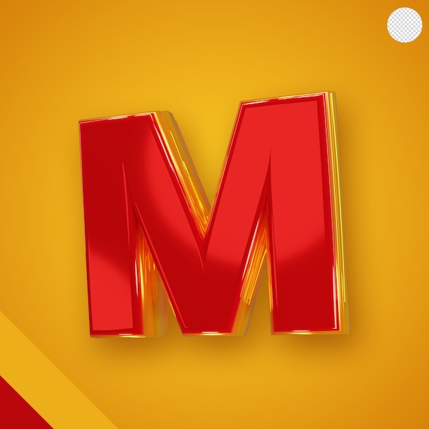 Gratis PSD glanzend rood alfabet met gele 3d-letter m