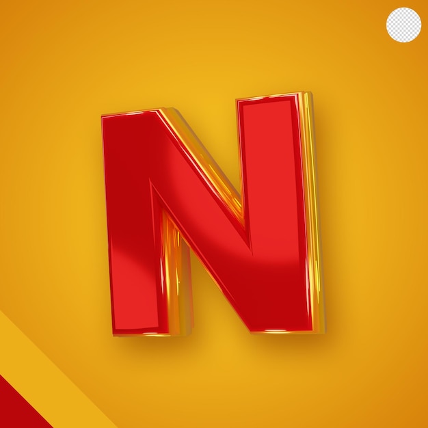 Gratis PSD glanzend rood alfabet met gele 3d-letter n