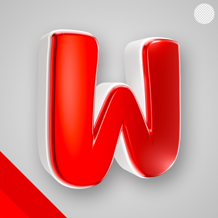 Gratis PSD glanzend rood alfabet met witte 3d-letter w
