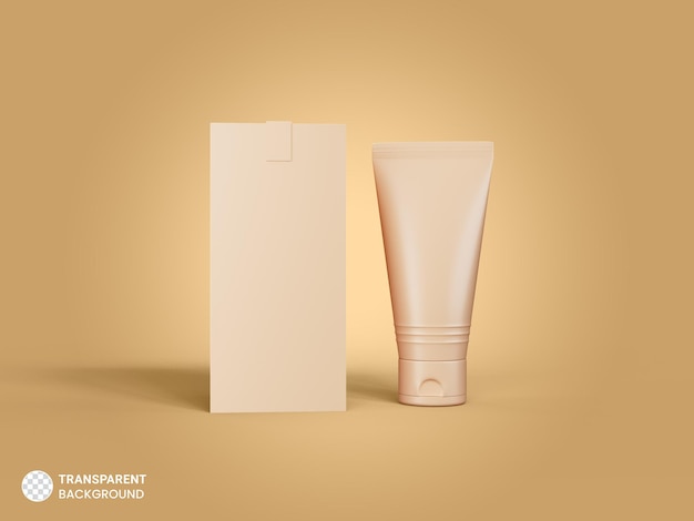 Glanzende cosmetische crème buis met doos pictogram 3d render illustratie