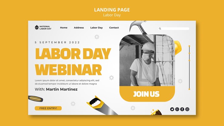 PSD gratuito gli strumenti modellano la pagina di destinazione della festa del lavoro