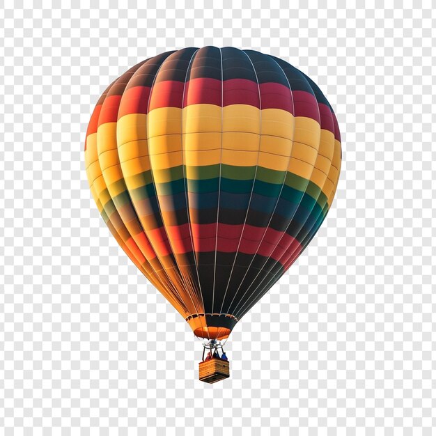 El globo de aire caliente a rayas se eleva alto en el cielo