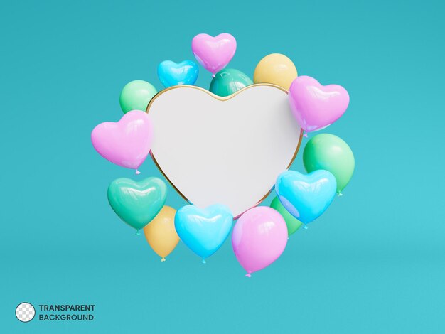 Globos brillantes con icono de forma de corazón aislado 3d render ilustración