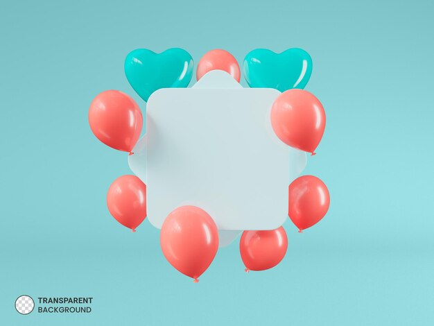 Globos brillantes con icono de forma de corazón aislado 3d render ilustración