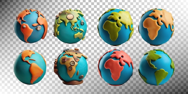 Globus 3D coloridos con masas de tierra y océanos