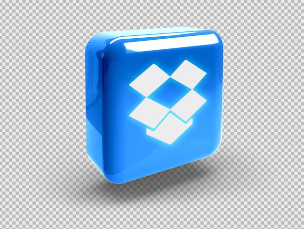 Gratis PSD gloeiende realistische 3d vierkante knop met dropbox-pictogram