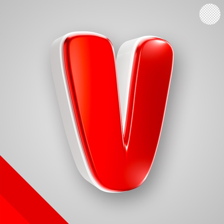 PSD Gratis glossy red alphabet with white 3d letter v