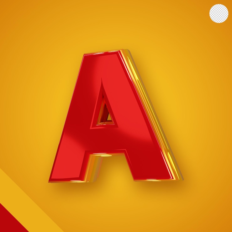 PSD Gratis glossy red alphabet with yellow 3d letter a