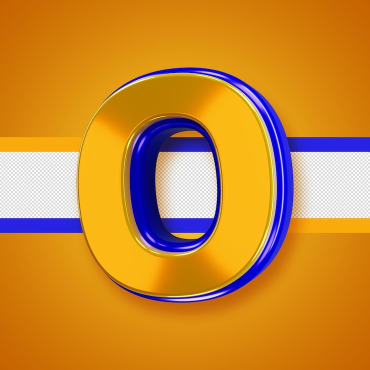 PSD Gratis glossy yellow alphabet with blue 3d letter o