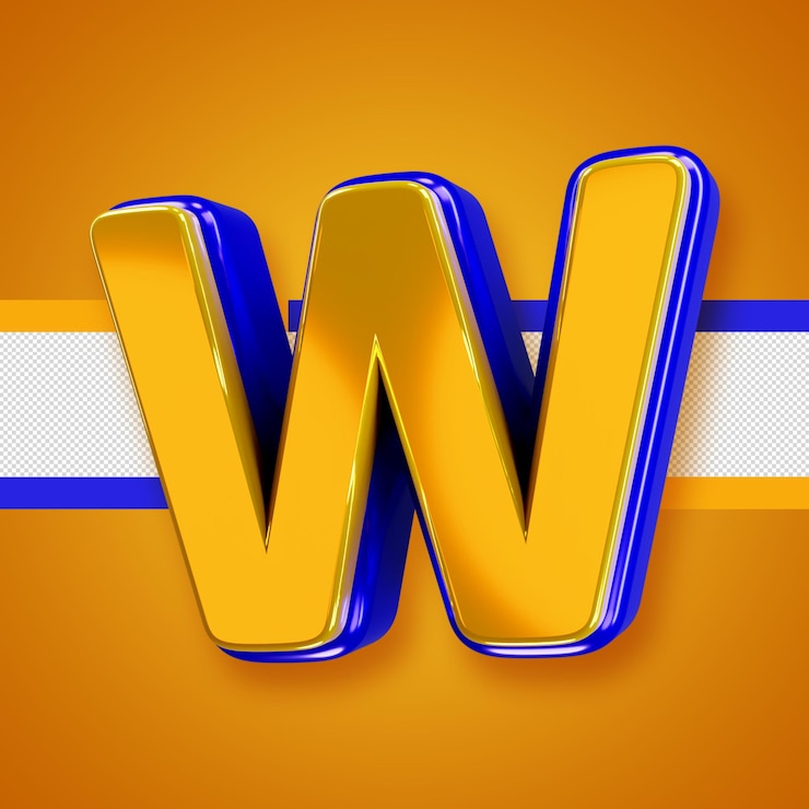 PSD Gratis glossy yellow alphabet with blue 3d letter w
