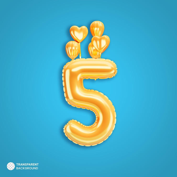 PSD Gratis gold number 5 balloons icon isolated