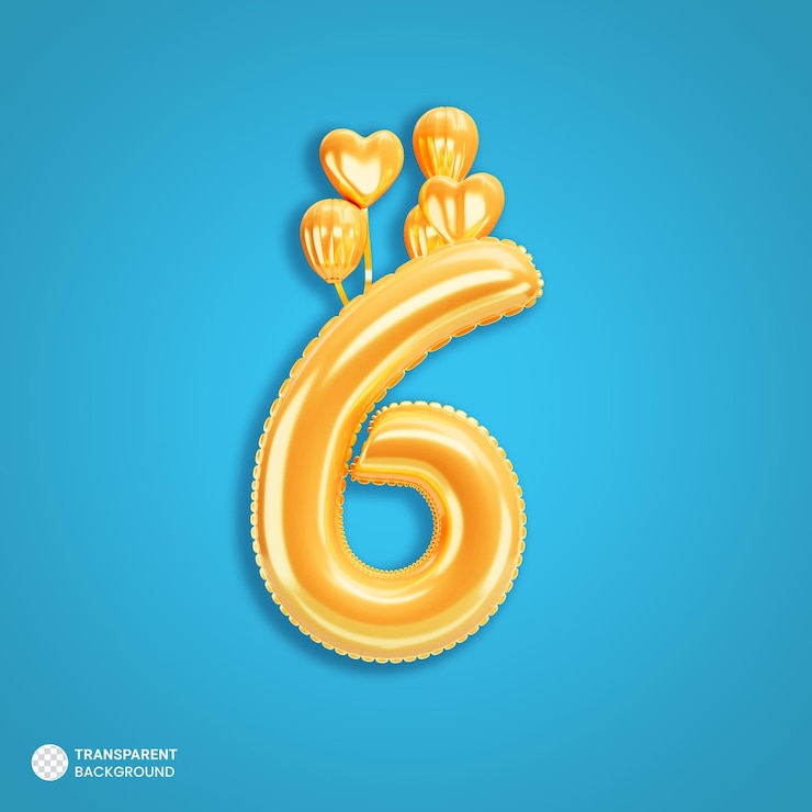 PSD Gratis gold number 6 balloons icon isolated