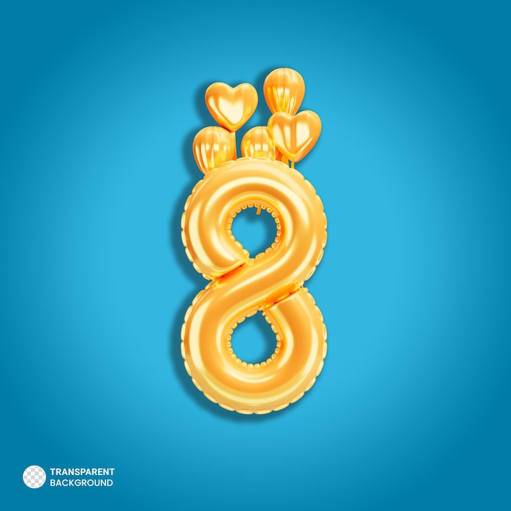 PSD Gratis gold number 8 balloons icon isolated