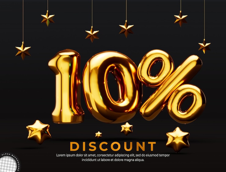 PSD gratuito golden 10 percento sconto 3d rendering design template