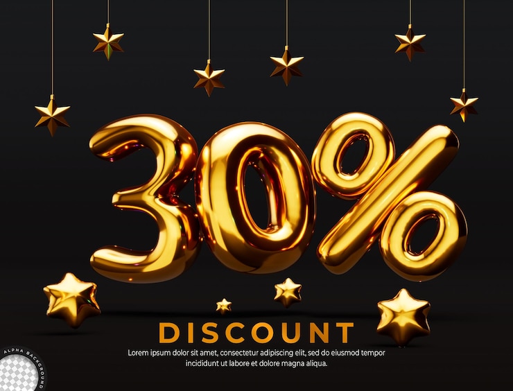 PSD gratuito golden 30 percento sconto 3d rendering design template
