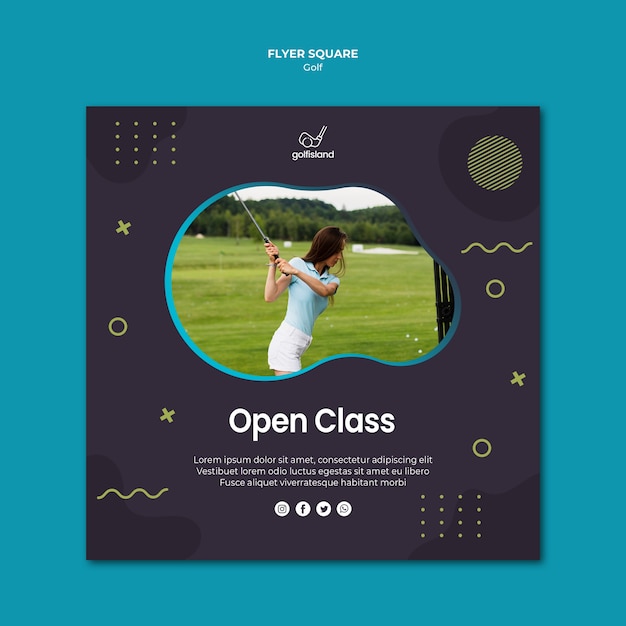 Gratis PSD golf beoefenen flyer vierkante stijl