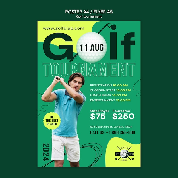 Gratis PSD golftoernooi poster sjabloon