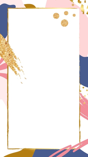 Gratis PSD gouden abstract psd-frame op roze memphis-achtergrond