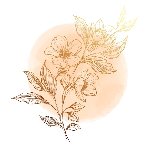 Gratis PSD gouden bloemen met aquarelvlekken